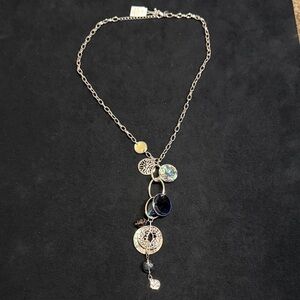 Lia Sophia Silver-Tone Multi-Charm Necklace with Blue Accents
